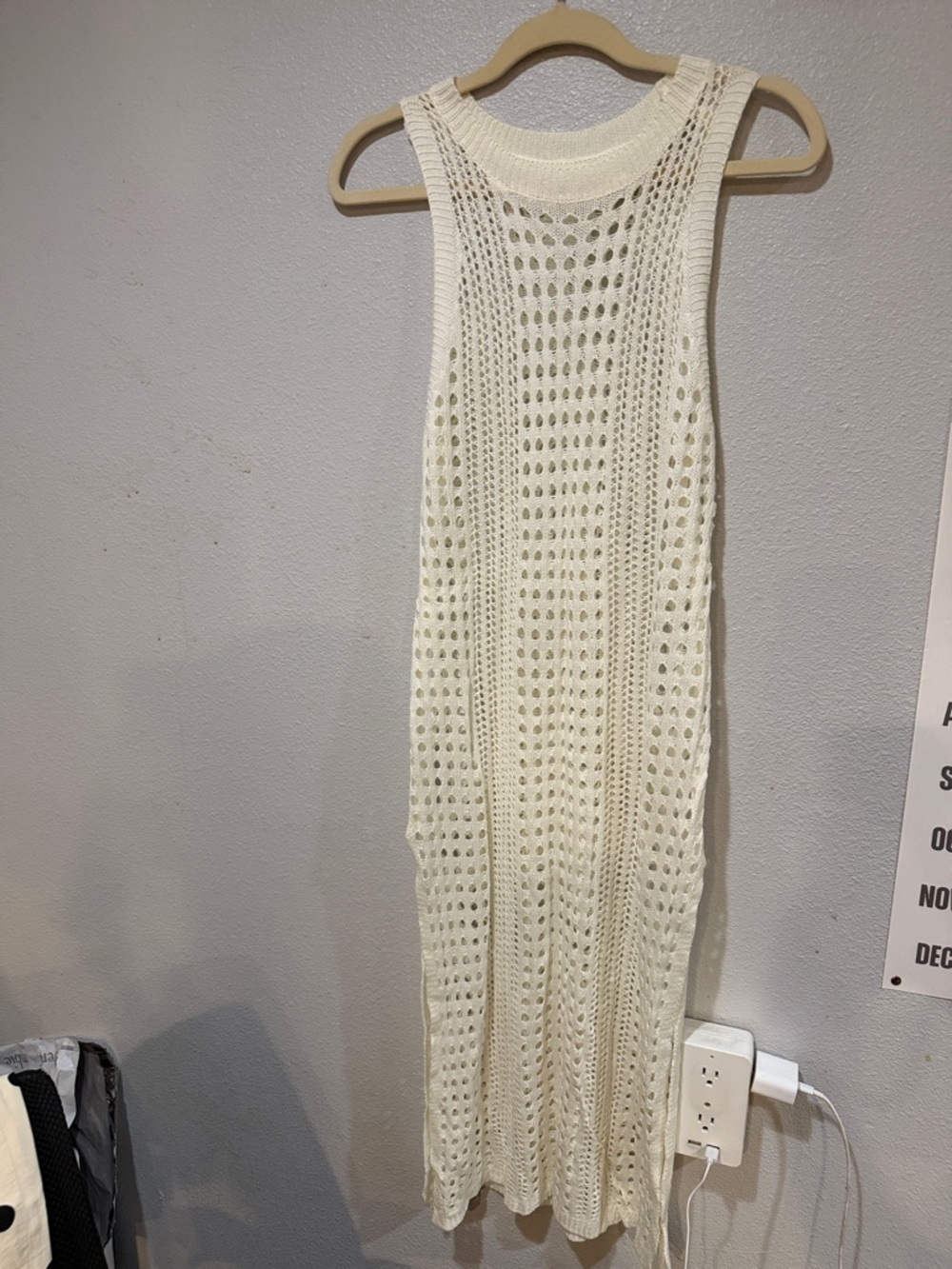 Sleeveless Cream Crochet swim cover up